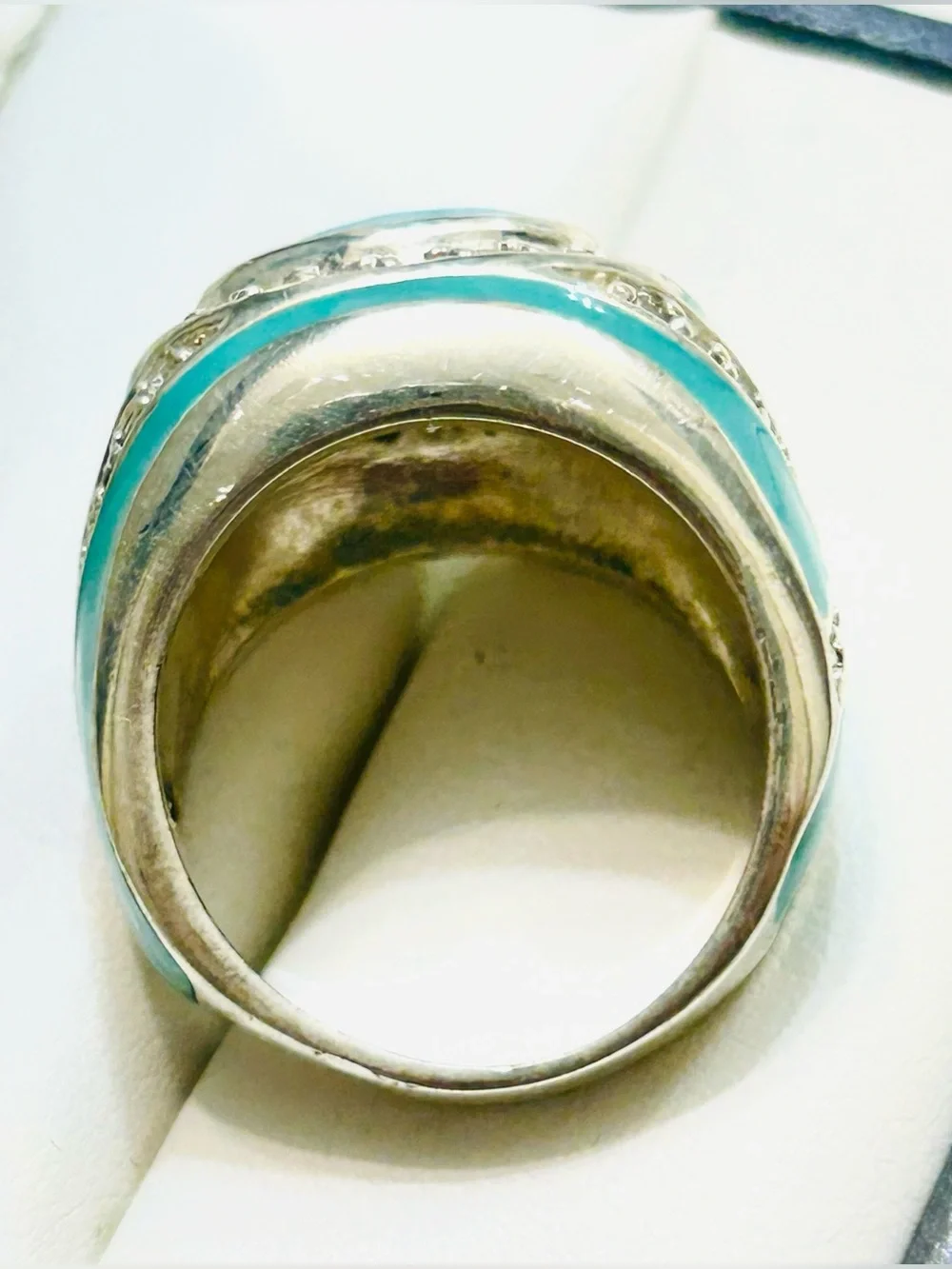 Light blue Enamel Inlay with Faux turquoise and CZ   Silver Women Ring
